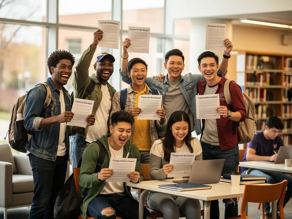College students celebrating receiving faster financial aid