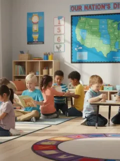 Children learning in a modern classroom, symbolizing early childhood education initiatives.