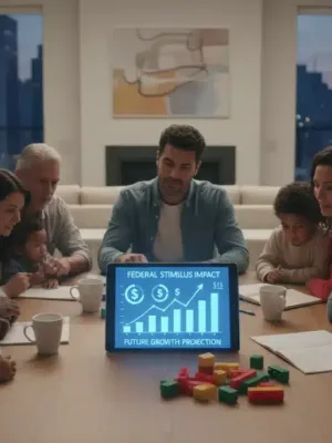 Families discussing finances, symbolizing the impact of the Federal Stimulus Package 2026 on US households.