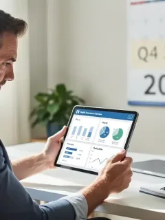 Tablet showing 2026 health benefits plan with financial data and calendar