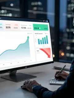 Person analyzing financial dashboard for expense management and savings in 2026.niche benefits.