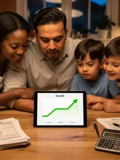 Family reviewing federal benefits information on a tablet. Undiscovered Federal Benefits 2026.