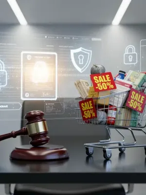 Gavel and shopping cart symbolizing new consumer protection laws for online discounts