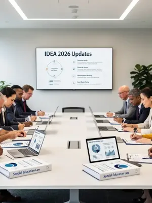 Parents and educators discussing IDEA 2026 updates in a conference room