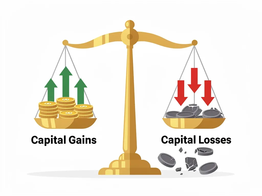 Balance scale showing capital gains offset by capital losses