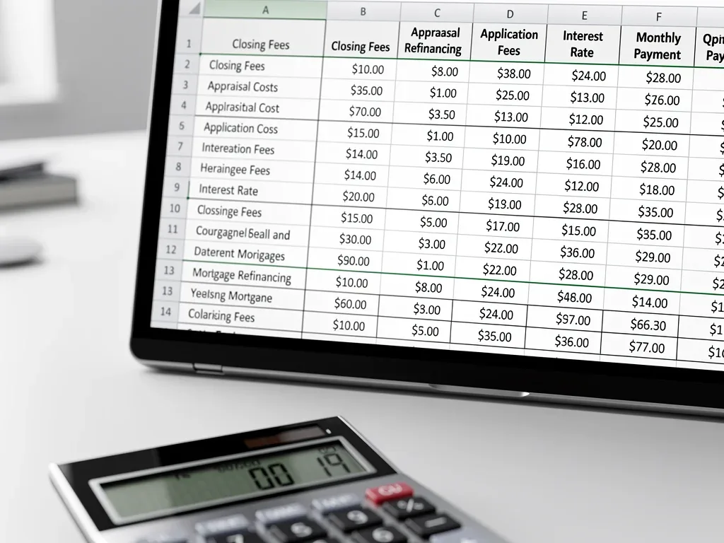 Detailed view of refinancing costs calculation on a financial spreadsheet or calculator.