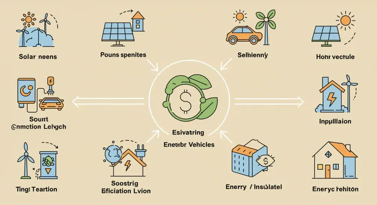 Infographic detailing federal incentive programs for sustainable living, including solar, EVs, and energy efficiency, highlighting potential savings.