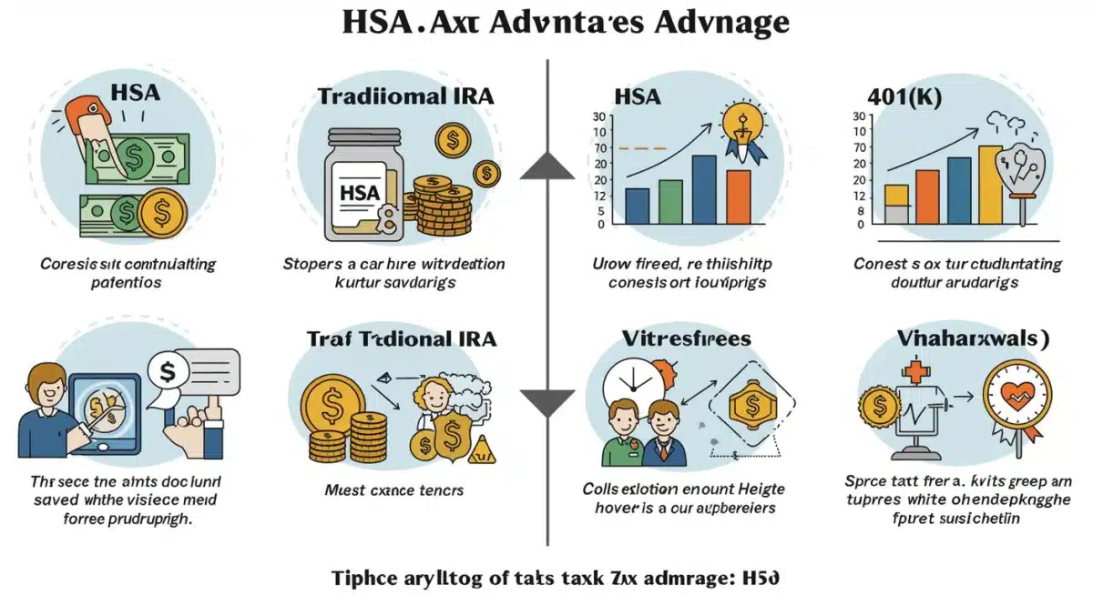 Infographic comparing HSA tax advantages with other retirement accounts