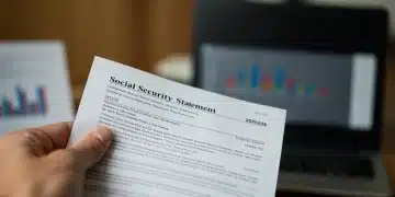 Official 2026 Social Security Statement document being reviewed, with financial data in the background.