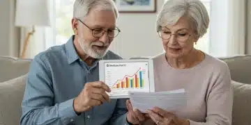 Senior couple reviewing Medicare Part D documents, symbolizing cost reduction