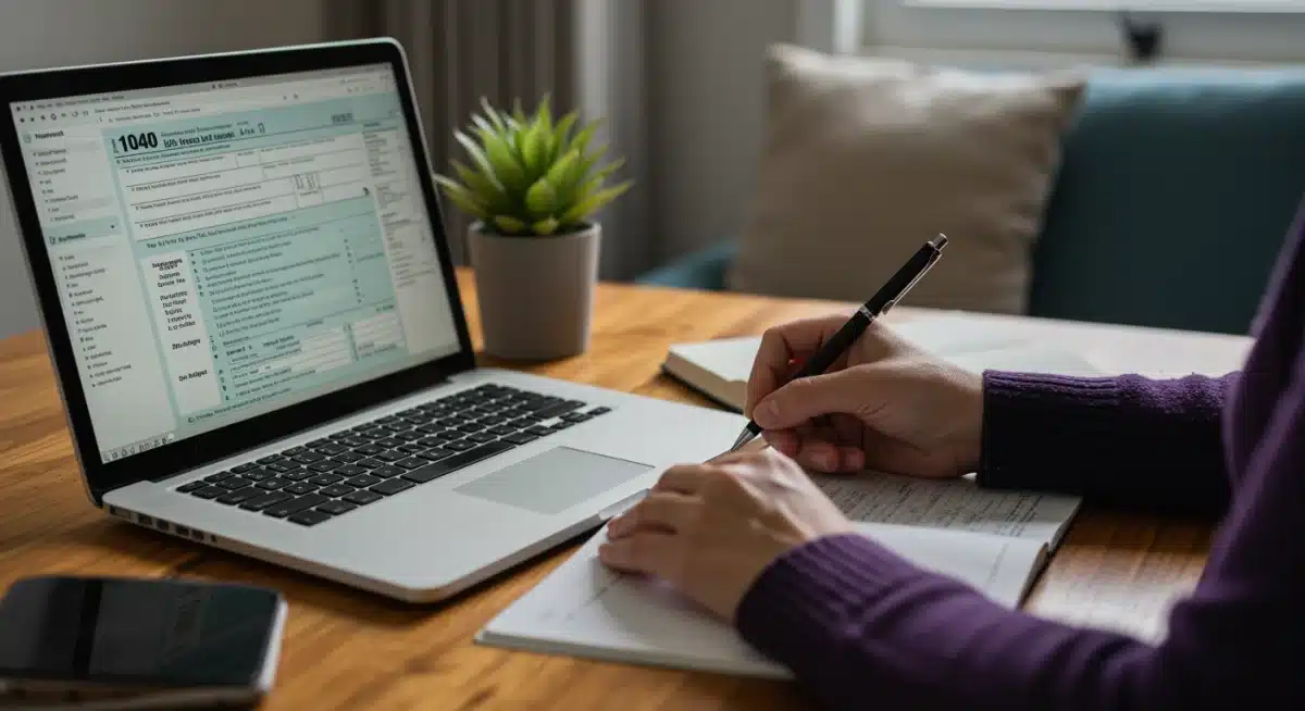 Person preparing tax forms on a laptop to claim EITC benefits