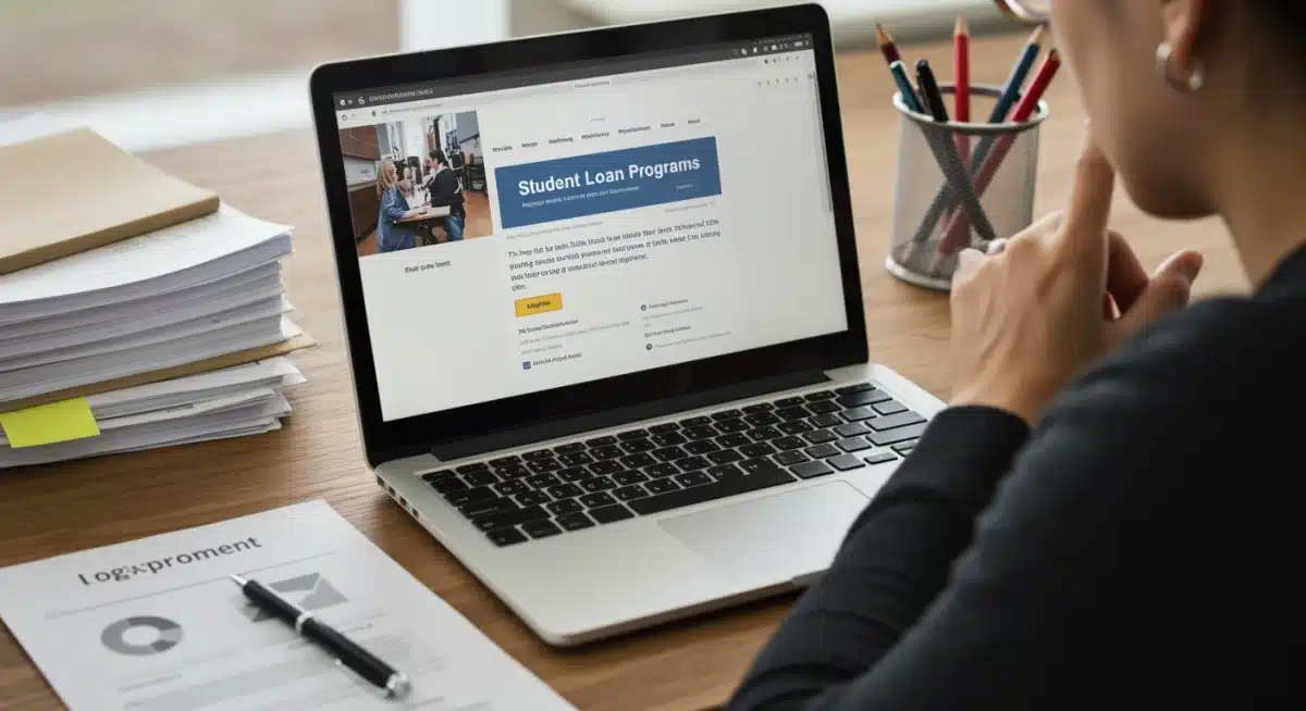 Individual researching federal student loan forgiveness programs online