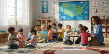 Children learning in a modern classroom, symbolizing early childhood education initiatives.
