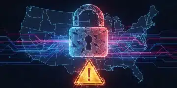 Shattered digital padlock over US map, symbolizing major cybersecurity breach