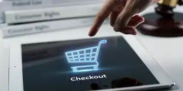 Digital shopping cart on tablet, symbolizing online purchases and new consumer protection laws.
