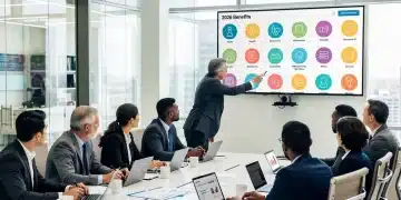 Professionals discussing 2026 workplace benefits in a modern office