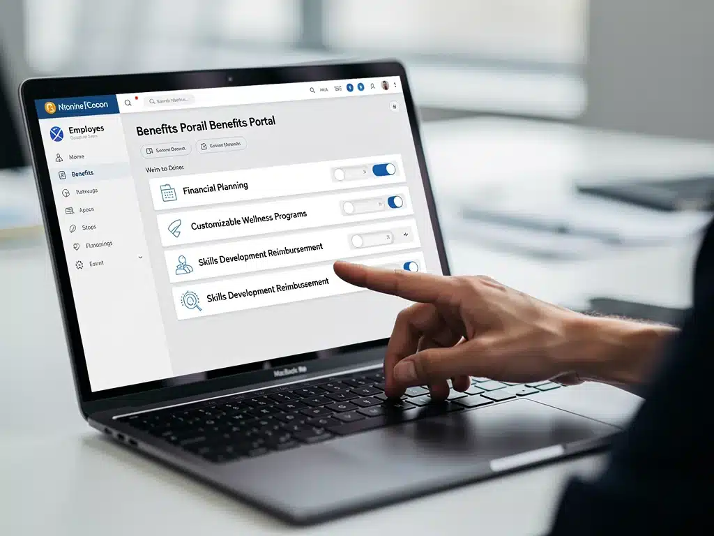 Hand selecting financial planning benefit on a digital portal