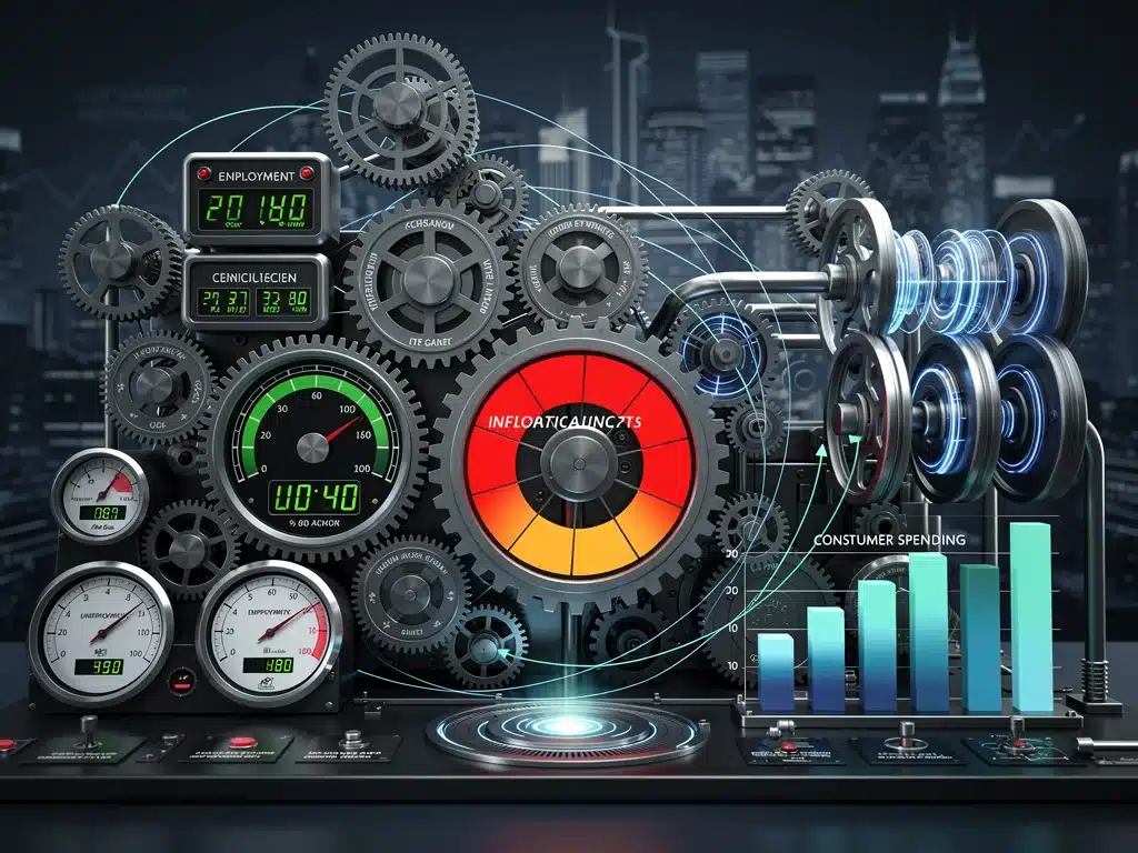 Economic indicators dashboard illustrating complex factors