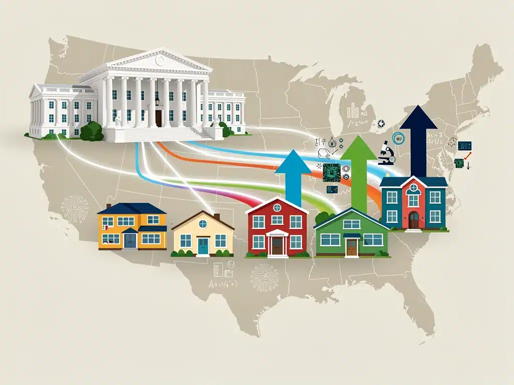 Infographic illustrating federal funding distribution to K-12 STEM programs across the US.