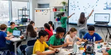 K-12 students actively engaged in a modern STEM classroom, using technology and scientific tools.