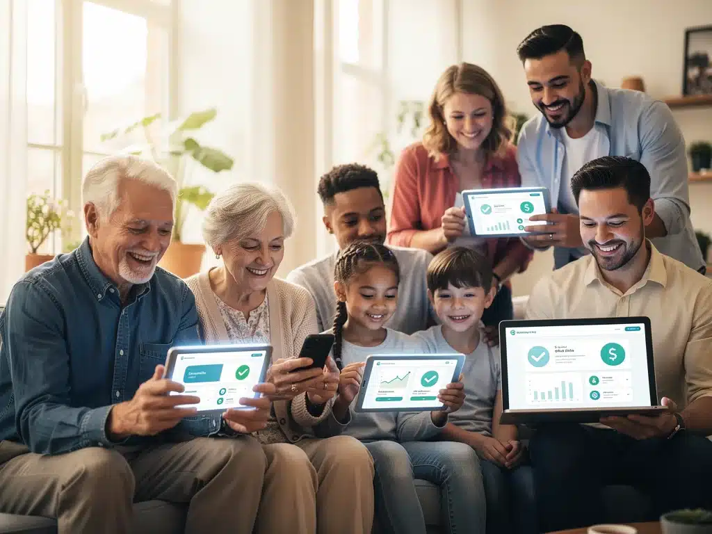 Diverse group of people benefiting from new financial programs