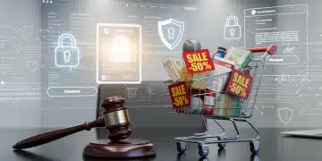 Gavel and shopping cart symbolizing new consumer protection laws for online discounts